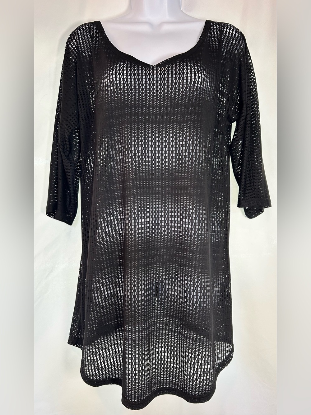 O’Neill Black Mesh Swim Cover Up Tunic XS/S Sheer 3/4 Sleeve